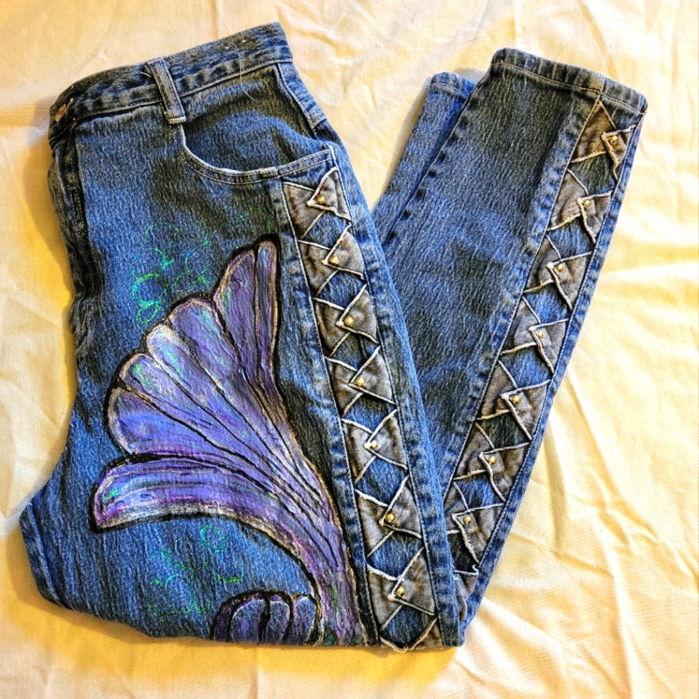 VINTAGE ZANADI PAINTED JEANS WOMENS SIZE 18